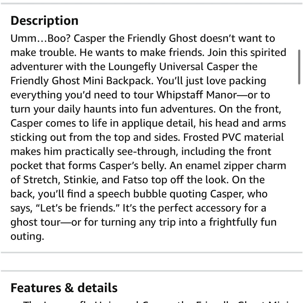NWT Loungefly Casper Friendly Ghosty Glow In Dark Faux Leather Mini Back Pack - Picture 9 of 12